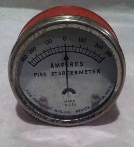 Vintage Old Early PIER 0-300 DC Amperes Startermeter Gauge Meter Red Case U.S.A.