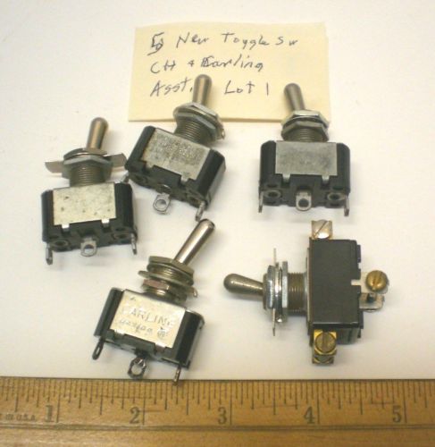 5 New Toggle Switches, 1 DPDT, 4 SPDT, Solder Terminals, CARLING, Mexico, Lot 1