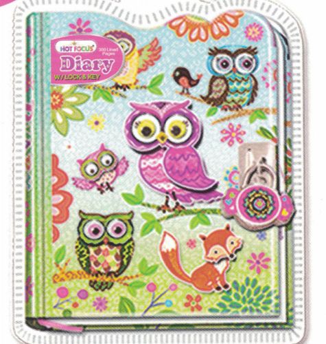 Diary Owl with Lock &amp; Keys In Sealed PVC Package