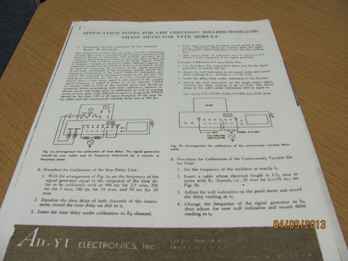 Ad-yu model 205b1,2,3: uhf millimicrosecond phase detector - app notes # 16410 for sale