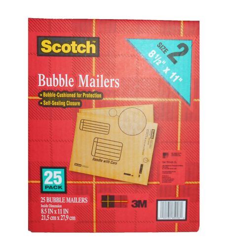 3M Scotch Bubble Mailers - 25 Pack, Size 2  8.5&#034; x 11&#034; Padded Mailing Envelopes
