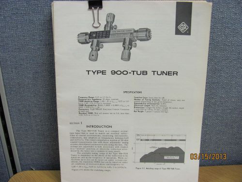 GENERAL RADIO MODEL 900-TUB: Tuner - Spec Sheet w/ Instructions - Rev A