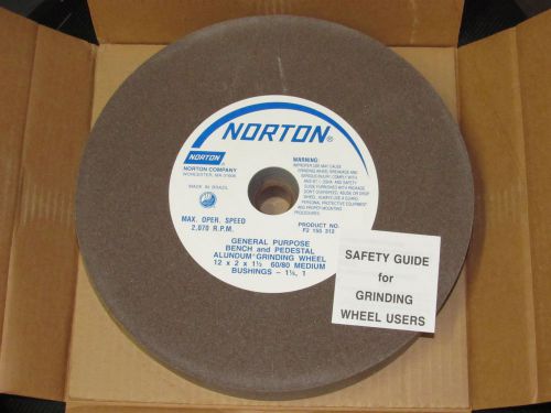 New norton 12&#034; x 2&#034; x 1-1/2&#034; medium alundum general purpose bench grinding wheel for sale