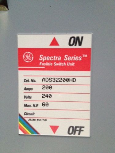 GE SPECTRA ADS32200HD 200A TWIN 240V 3PH FUSIBLE SWITCH UNIT