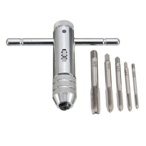 T-Handle Ratchet Tap Wrench with 5pcs M3-M8 Machine Screw Thread Metric Plug Tap