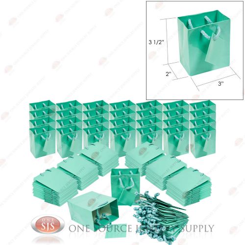 100 Glossy Teal Blue Finish Paper Tote Gift Merchandise Bags 3&#034; x 2&#034; x 3 1/2&#034;H