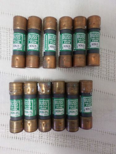 LOT OF 12 BUSS BUSSMANN ONE TIME USE 250 VOLT NON 25 FUSES