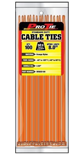 Pro Tie OR8SD100 8-Inch Orange Standard Duty Color Cable Tie, Orange Nylon,