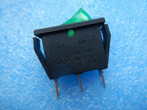 10pcs green 3 pin spst red rocker switch ac 250v/10a 125v/20a new,kcd3g for sale