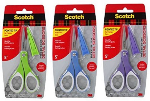 3M Scotch Precision 5 Craft Detail Scissors, Pointed Tip With Protective Cover,