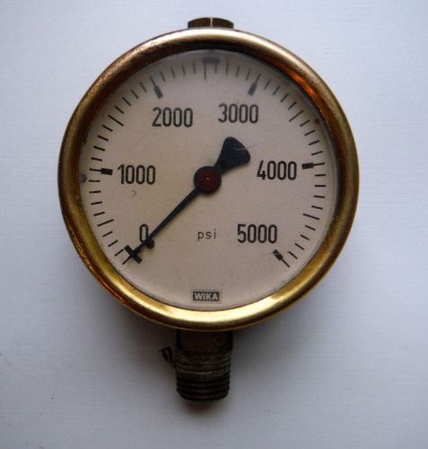 Vintage 5000 psi gauge, brass case, wika, germany for sale