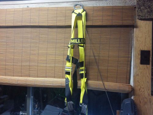 Used miller safety climbing harness w/laynard/rebbar bungee hook clamps -large for sale
