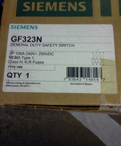 SIEMENS GF323N GENERAL DUTY SAFETY SWITCH 3P 100 A 240V 250 VDC