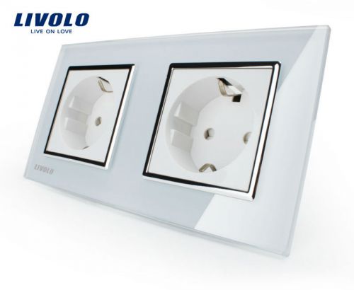Europe Standard 16A Double Wall Power Socket White Crystal Glass Panel