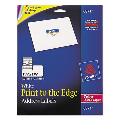 Color Printing Mailing Labels, 1 1/4 x 2 3/8, White, 450/Pack 6871