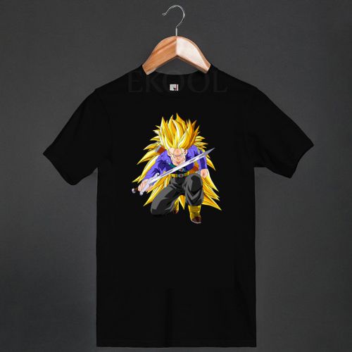 Super saia trunks dragon ball cartoon new logo black t-shirt for sale