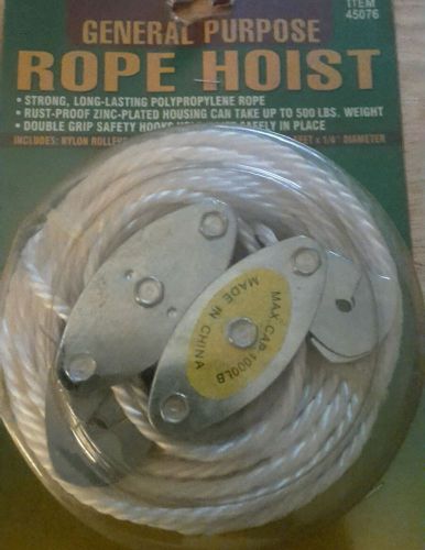 New 500lb  Poly1/4&#034;Rope Hoist Pulley Wheel double grip safety hooks 65 foot rope