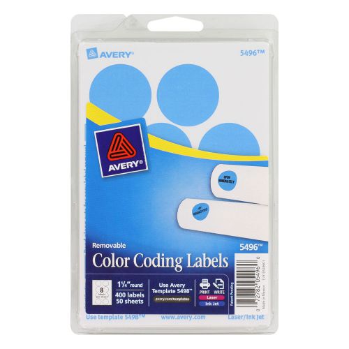 &#034;Avery Printable Removable Color-Coding Labels, 1 1/4&#034;&#034; Dia, Light Blue, 400/pac