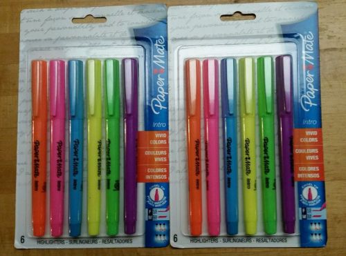 12 Paper Mate Intro Highlighters Chisel Tip 6 Vivid Colors 2 Packages