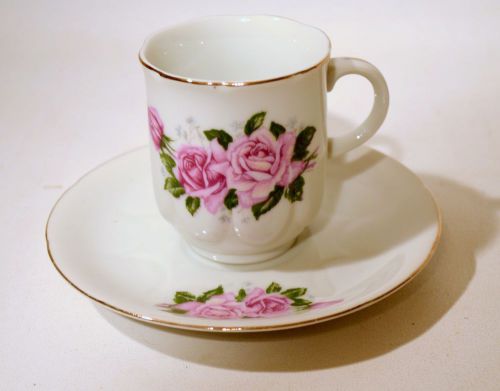 Pink Rose Ceramic Tea Cup Saucer Set Gold Trim Made in Japan