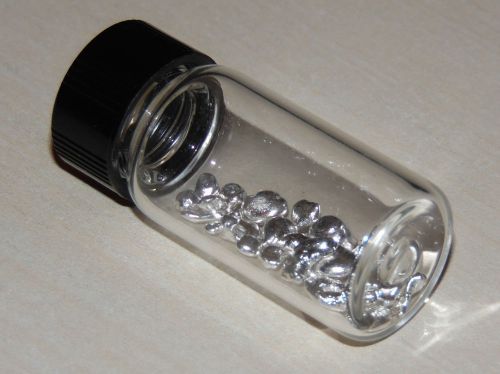 Fine Silver metal element-47 shiny pellets 5g 99,9% in glass vial, pure silver !