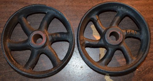 Lot of two antique industrial cast iron wheels, factory, hit miss engine cart? for sale