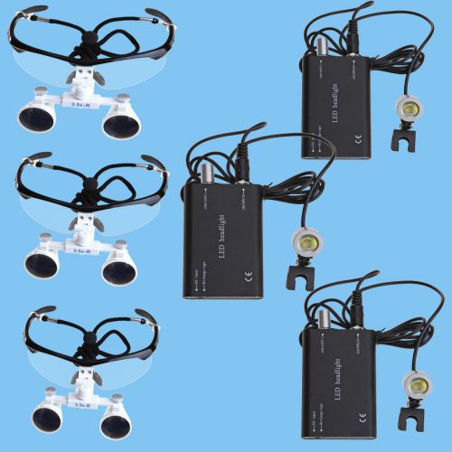 3 sets new Dental Surgical Optical Magnifier Loupes Glasses + LED Headlight Lamp