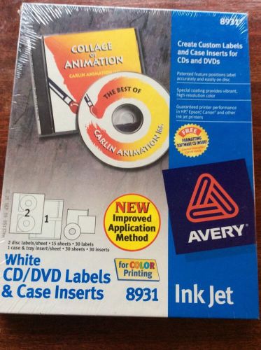 Avery WHITE CD / DVD LABELS &amp; CASE INSERTS 8931 for Color Printing Ink Jet 105ct