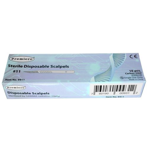 Premiere 9411 Disposable Scalpels with #11 High-Carbon Steel Blades Plastic H...