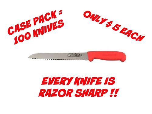 100 orange bread knives 8” handle serrated bulk food service knives new in case for sale