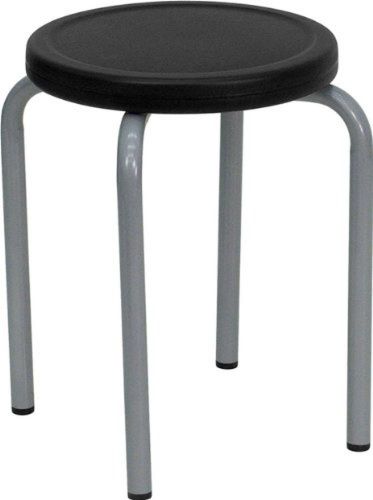 Flash Furniture YK01B-GG Stackable Stool with Black Seat and Silver Powder Co...
