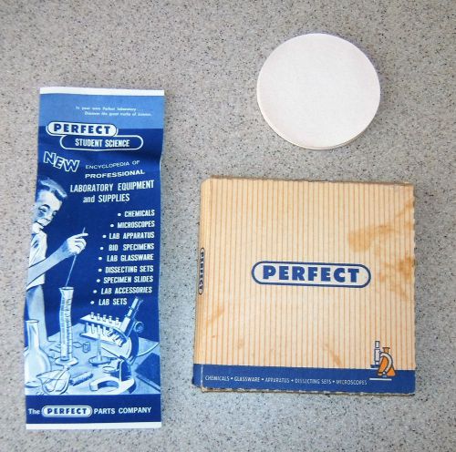 Vtg Box of Lab Filter Paper~Perfect #609-A~2 3/4&#034; Diameter~24 pc.~Product Insert