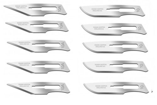 Set of 10 Swann Morton Sterile Carbon Steel Surgical Scalpel Blades #10 #10A