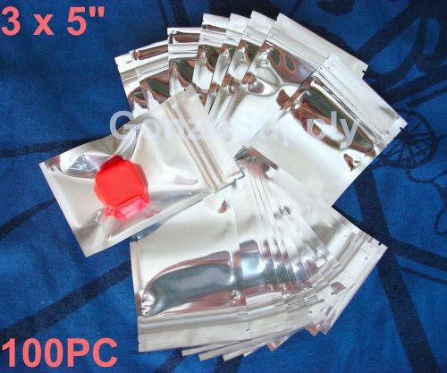200PC 3x5&#034; Metallic Silver/Clear Foil Ziplock Mylar Bags-Food Safe Sealable NEW!