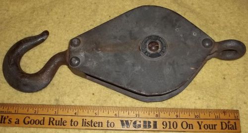 Vintage heavy duty perfect saftey pulley block &amp; swivel hook by lanebro mfg nice for sale