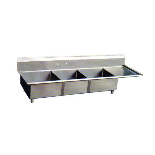 Sapphire SMS-3-2424R, 24x24-Inch 3-Compartment Stainless Steel Sink with Right D