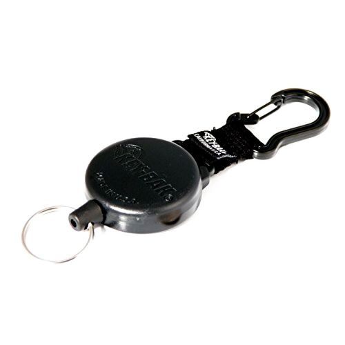 Durable securit retractable reel keychain 48&#034; kevlar cord black aluminum carabin for sale