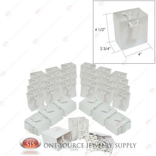 100 Solid Glossy White Tote Gift Merchandise Bags 4&#034; x 2 3/4&#034; x 4 1/2&#034;H