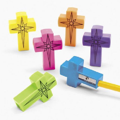 Plastic Cross Pencil Sharpeners / LOT OF 12 PC / INSPIRATIONAL (8/384)