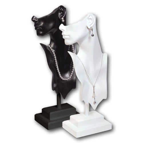 Lot of 2 Black Poly-Resin Earring Necklace Combo Display Stand Mannequins