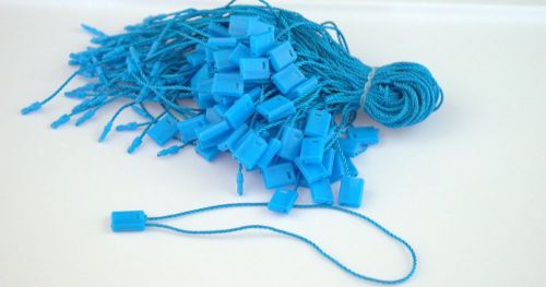 7&#034; 100 Pcs BLUE Hang Tag Nylon String FLAT HEAD Snap Lock Pin Loop Fastener