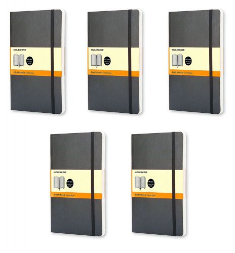Pack of 5 Moleskine Classic Ruled Soft Cover Notebook, extra Large 7.5 x 10-In