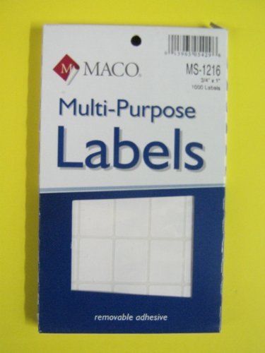 Maco, All Purpose Label, MS-1216,  Adhesive, Rectangle, White, 3/4&#034; pack of 6