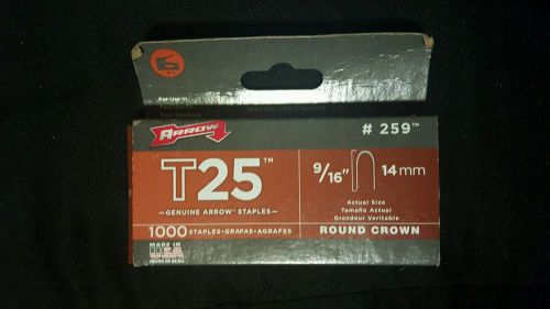 ARROW 14MM T25 # 259 Genuine Round Crown Staples, 9/16&#034;; 1000/pk