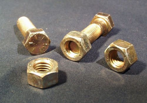 Lot of 30 bolts and nuts 9/16-12 x 2&#034; grade 8 hex head course thread yellow zinc for sale