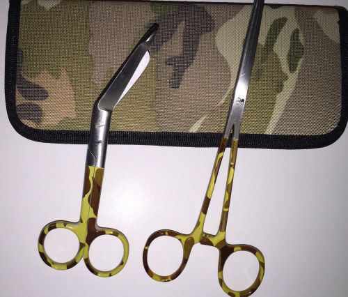New hemostats forceps bandage scissors set camo straight tip clamps case for sale