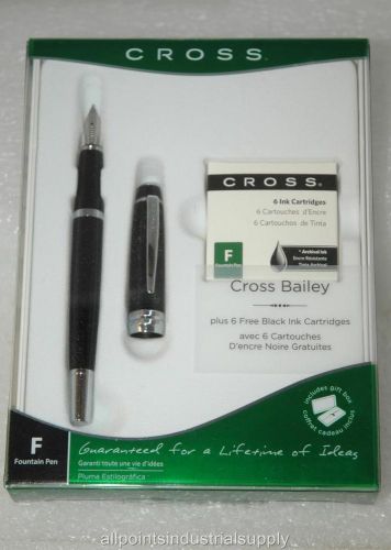 Cross Bailey Black Lacquer Fountain Pen &amp; 6 Cartridges Gift Box AT0456H -NOS