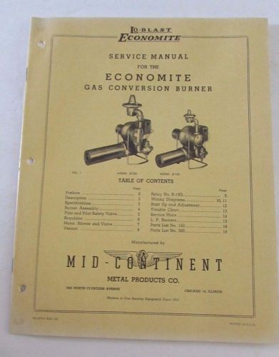 1955 Economite Gas Conversion Burner Service Manual Instructions Mid Continent