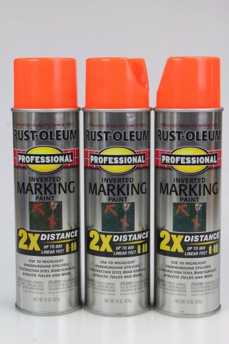 Rustoleum Marking Spray Paint 2X Professional Fluorescent Red Orange 15oz 3-Pack