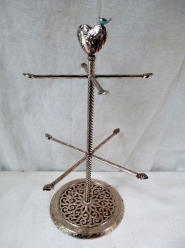 14.5&#034;  bird heart jewelry holder stand necklace display metal rack retail silver for sale